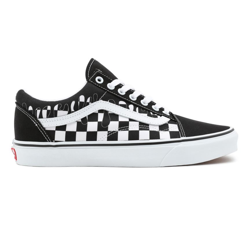 Vans Paint Drip Checkerboard Old Skool Shoes Black | VN128M7MH14