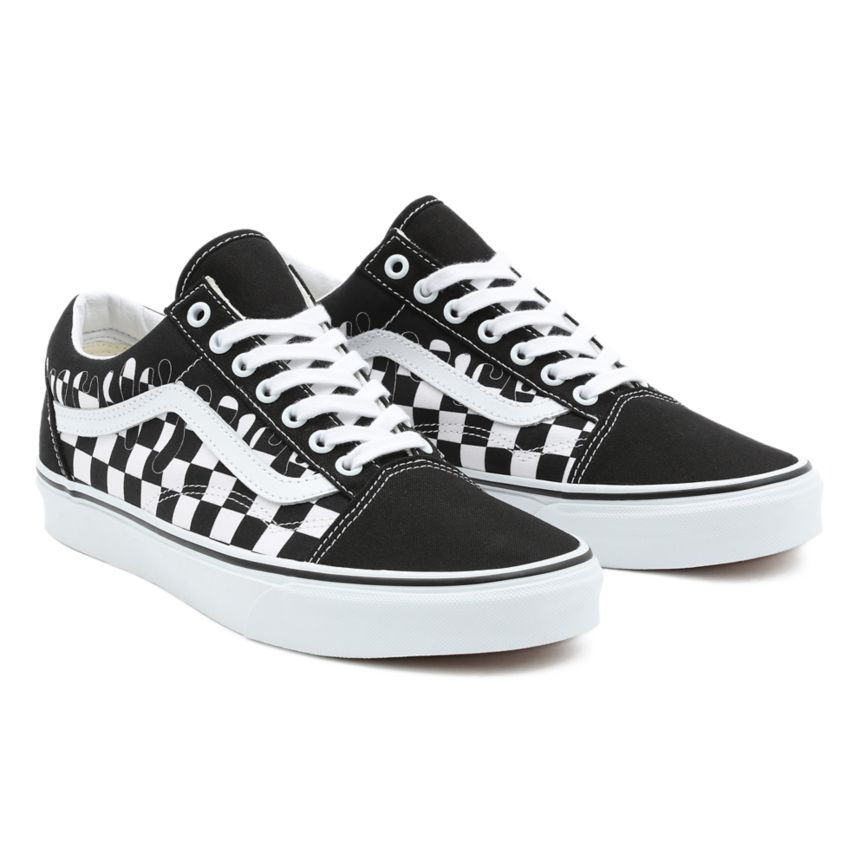 Vans Paint Drip Checkerboard Old Skool Shoes Black | VN128M7MH14