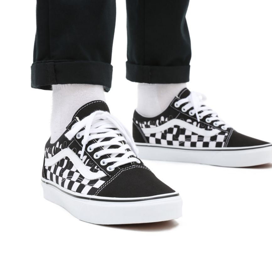 Vans Paint Drip Checkerboard Old Skool Shoes Black | VN684G7TF41