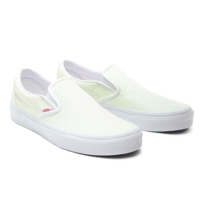 Vans UV Glitter Classic Slip-On Shoes White | VN398F0PD08